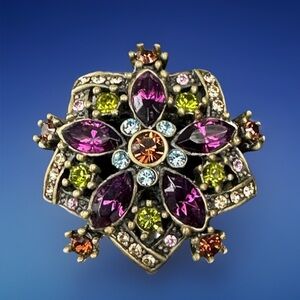 Heidi Daus Purple Flower Star Crystal Rhinestone Statement Cocktail Ring Size 7